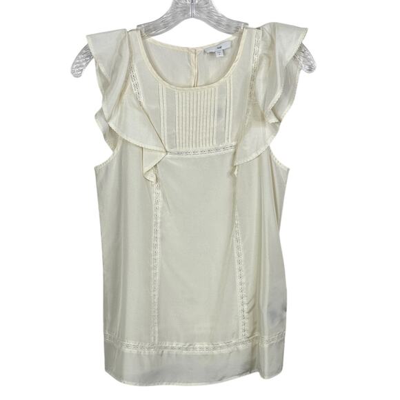 GAP Tops - GAP Women’s Small 100% Silk Cream Ruffle Tank Blouse Sleeveless Shell S New